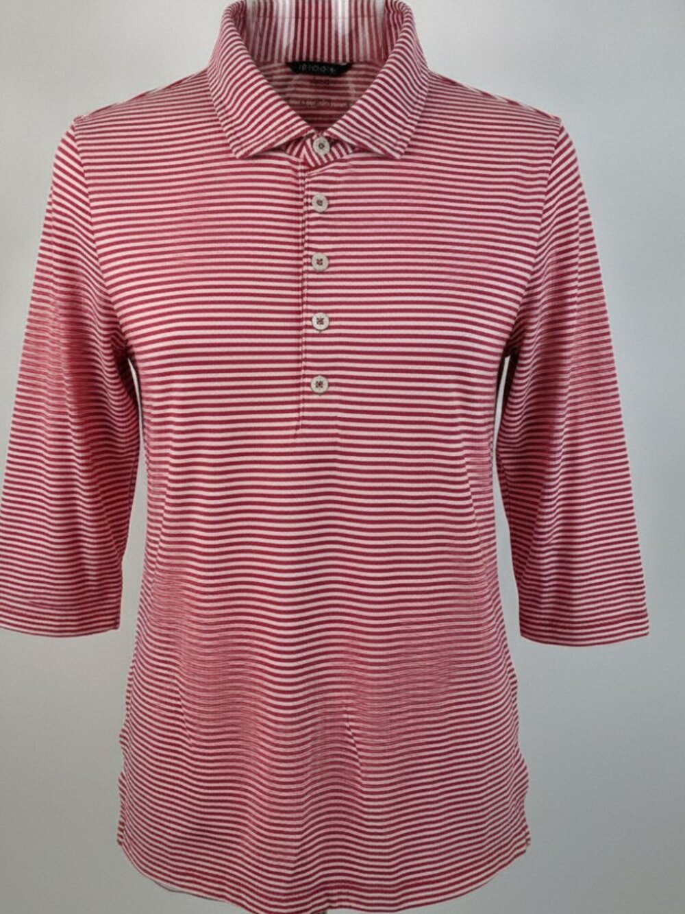 RENWICK Red White Striped Long Sleeve Pima Cotton Polo Shirt Size L